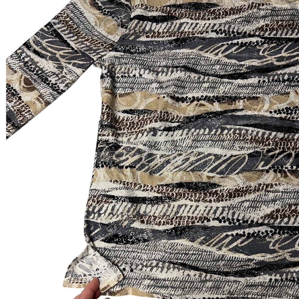Kate Park Womens Abstract Animal Print Glitter Metallic 3/4 Sleeve Top Small - Picture 2 of 6